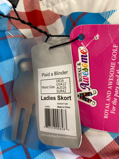 Stunning Royal & Awesome Golf Skort UK 16 Red & Blue Plaid KM001
