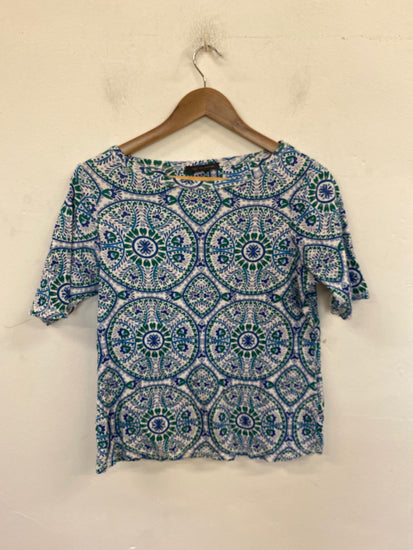 Stunning Marks & Spencers Top UK 18 Green Mix Folksy Pattern KM001