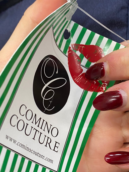 Stunning Comino couture Dress Uk 12 Paisley navy bandeau BB001