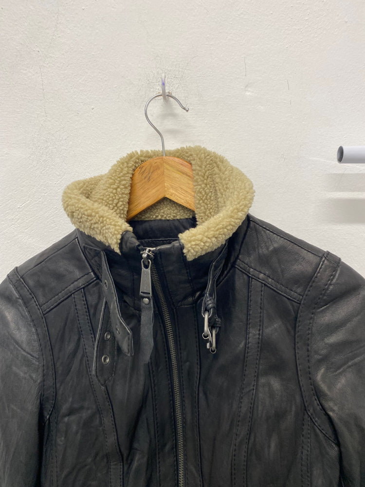 Stunning Michael Kors Leather shearling Jacket UK 10 Black Classic BB001