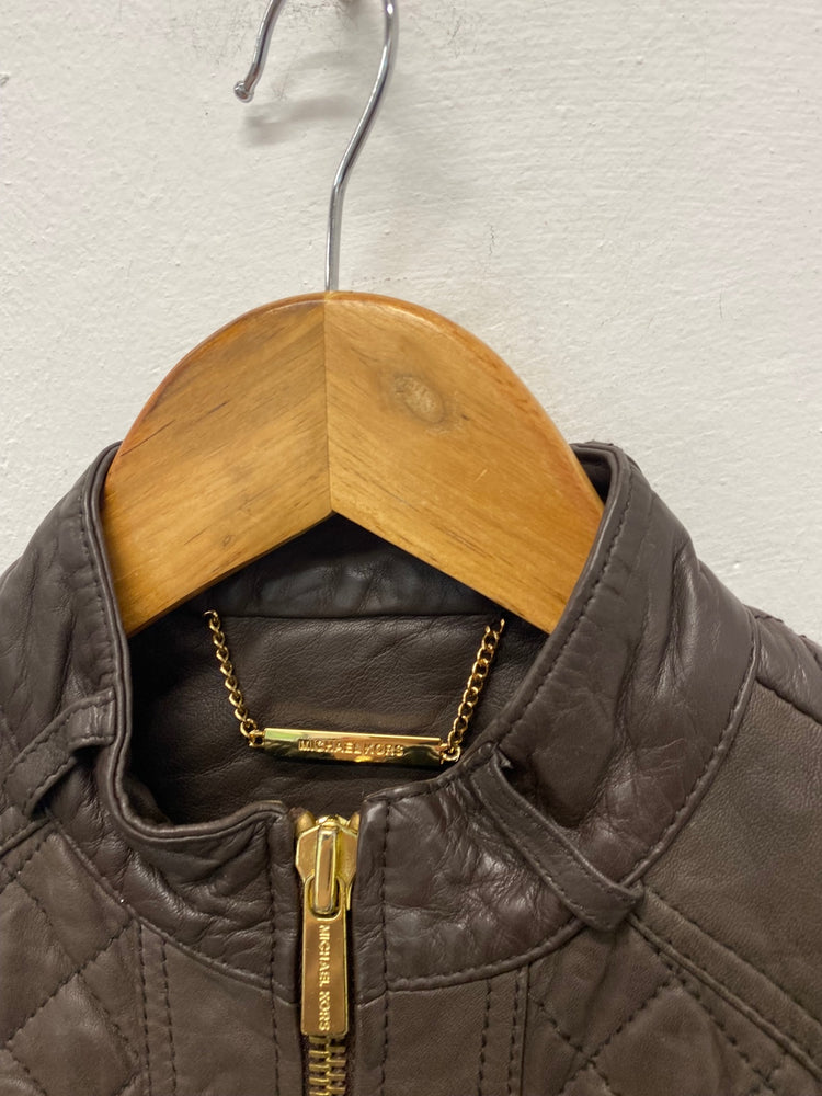 Stunning Michael Kors Biker Jacket UKM Brown Leather BB001