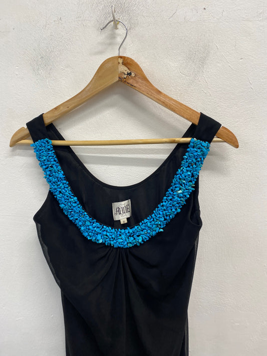 Stunning Anne Dress UK 8 Black and Blue jewel vintage AM011