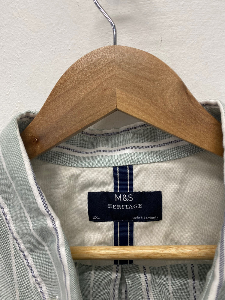 Stunning M&S Heritage Button-Up Shirt 3XL Green striped classic AM006