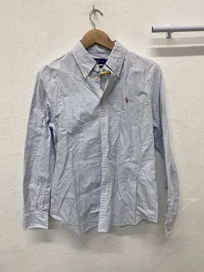 Stunning Polo Ralph Lauren Shirt L Light blue and white pinstripe Custom Fit AM006