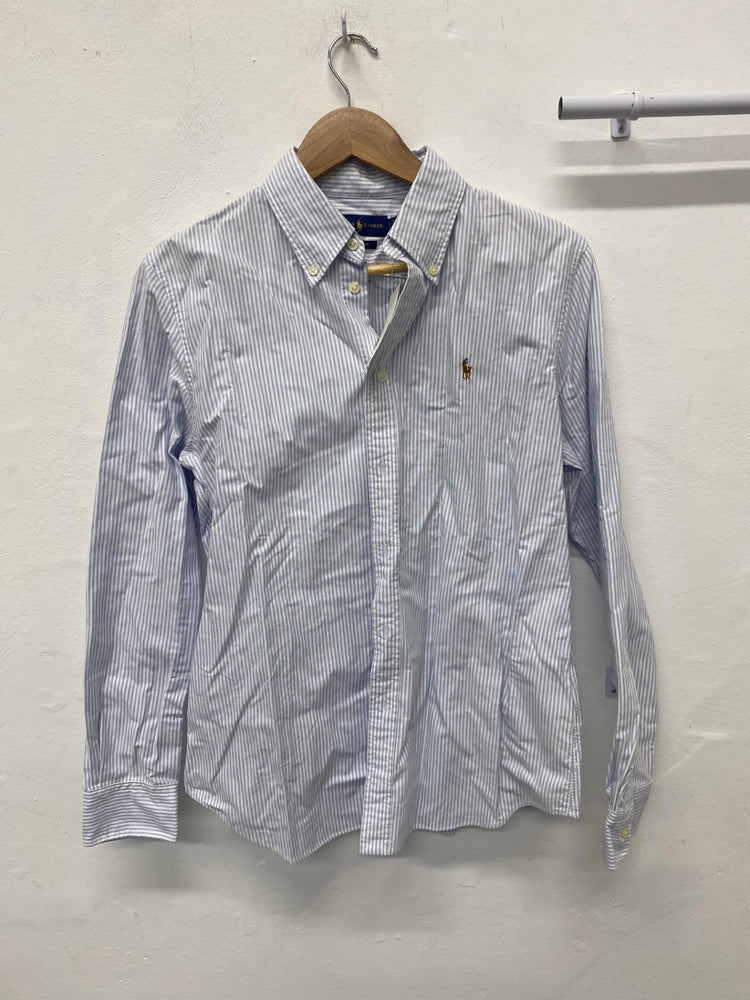 Stunning Polo Ralph Lauren Shirt L Light blue and white pinstripe Custom Fit AM006