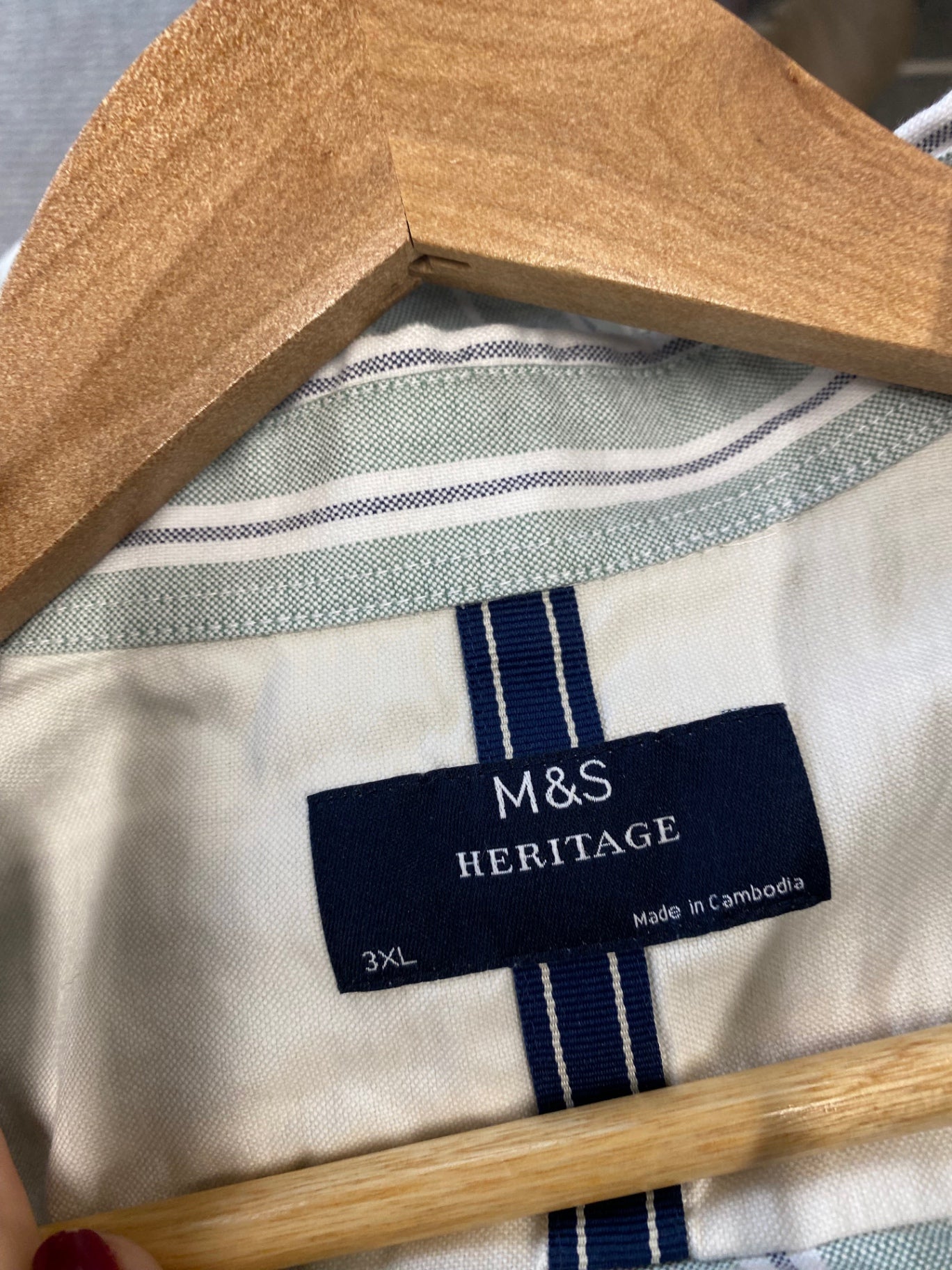 Stunning M&S Heritage Button-Up Shirt 3XL Green striped classic AM006