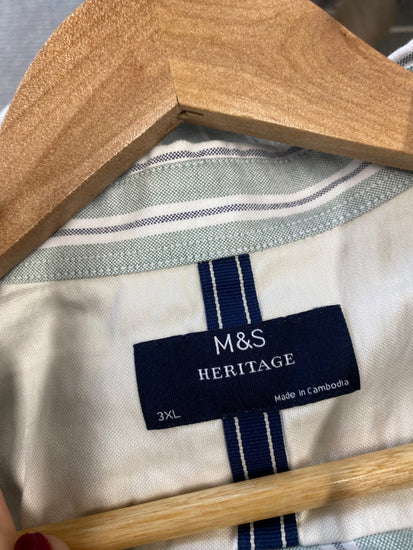 Stunning M&S Heritage Button-Up Shirt 3XL Green striped classic AM006