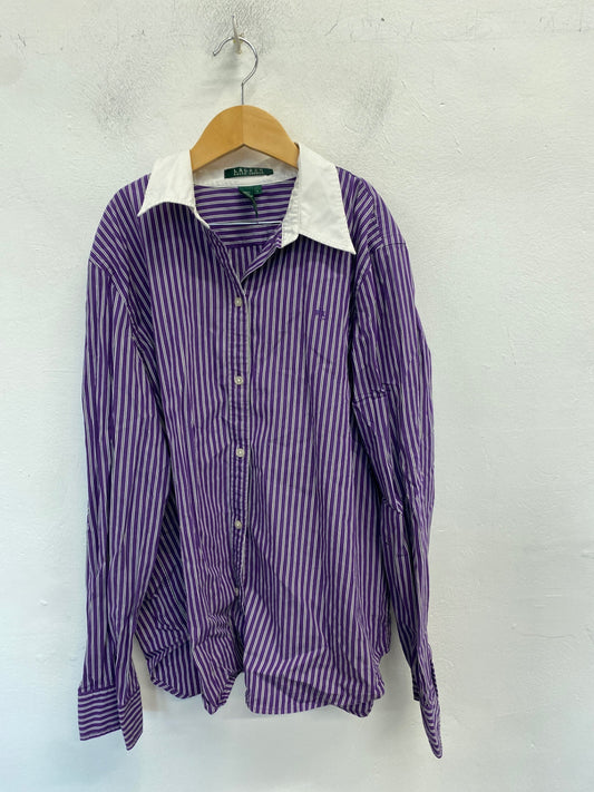 Classic Lauren Ralph Lauren Shirt Age 14-16 Purple and white striped BB001