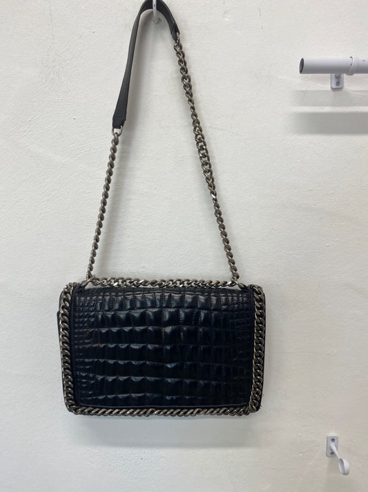 Stunning Zara Leather Handbag One Size Black Moc croc BB001