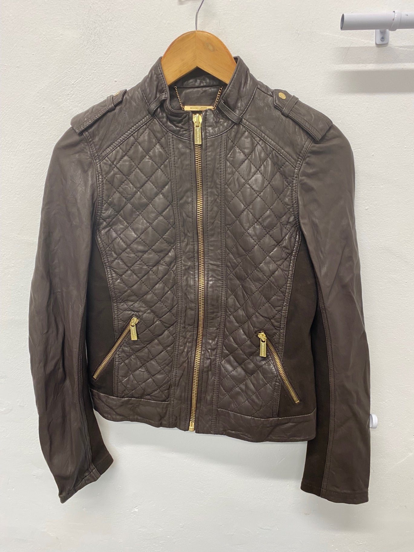 Stunning Michael Kors Biker Jacket UKM Brown Leather BB001