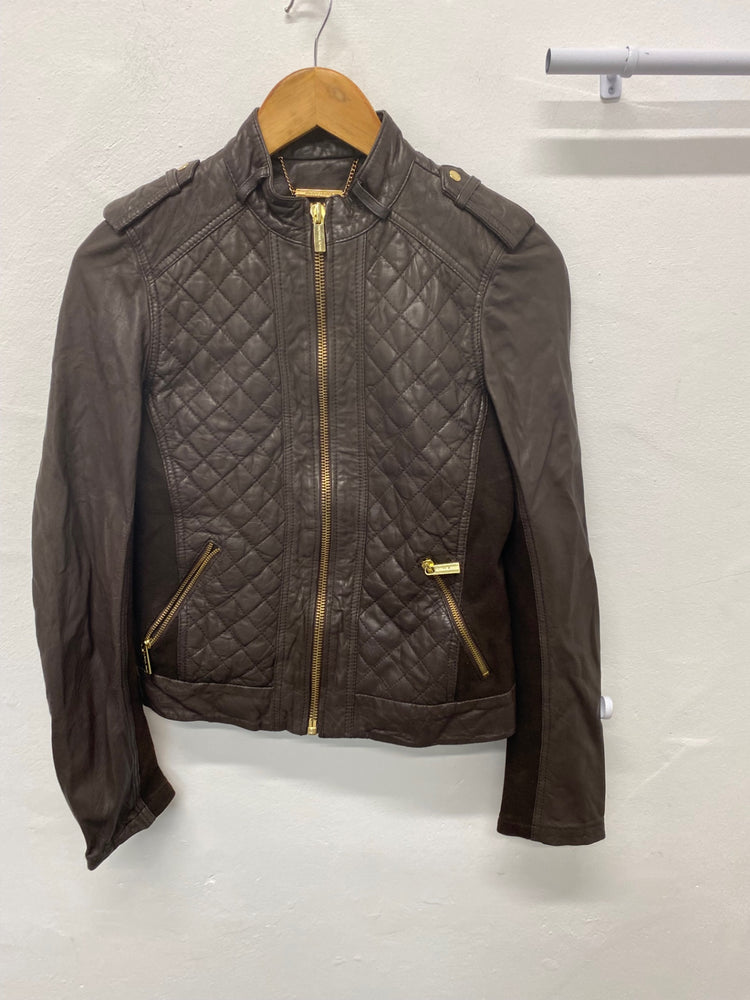 Stunning Michael Kors Biker Jacket UKM Brown Leather BB001