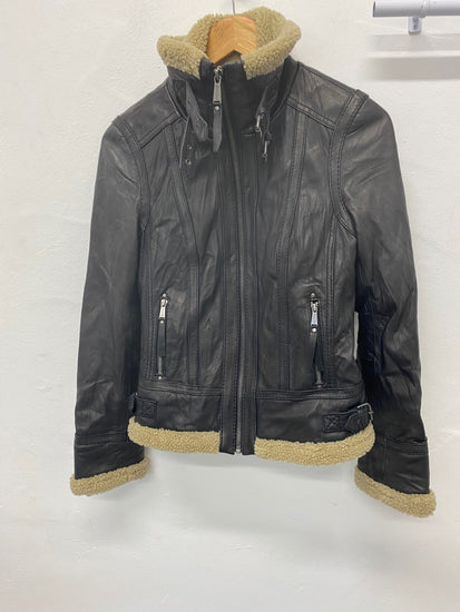 Stunning Michael Kors Leather shearling Jacket UK 10 Black Classic BB001
