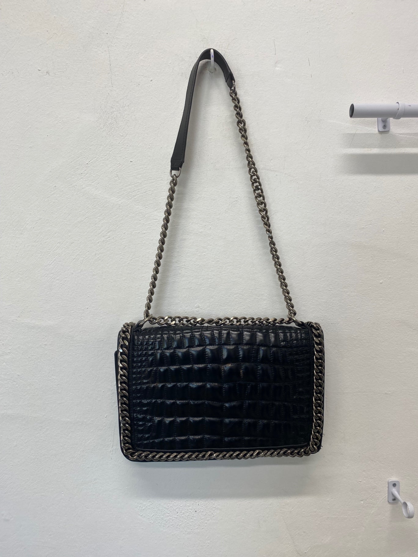 Stunning Zara Leather Handbag One Size Black Moc croc BB001