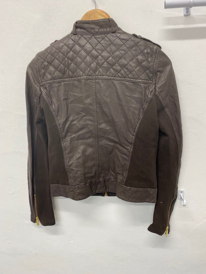 Stunning Michael Kors Biker Jacket UKM Brown Leather BB001