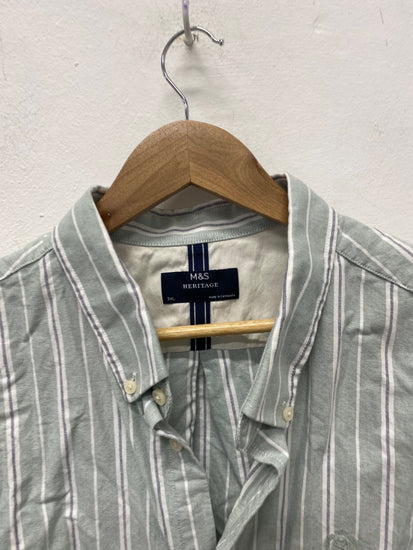 Stunning M&S Heritage Button-Up Shirt 3XL Green striped classic AM006
