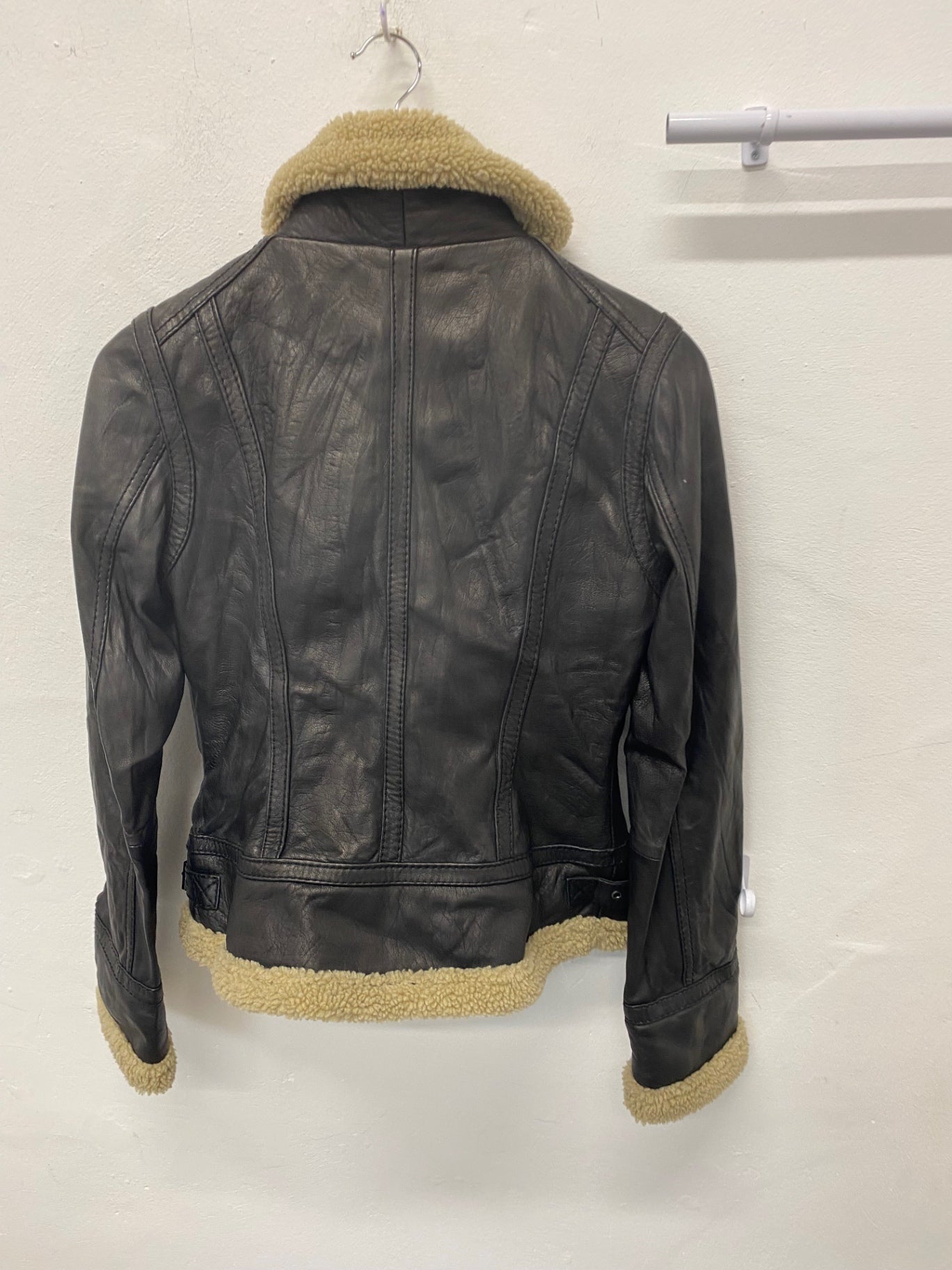 Stunning Michael Kors Leather shearling Jacket UK 10 Black Classic BB001