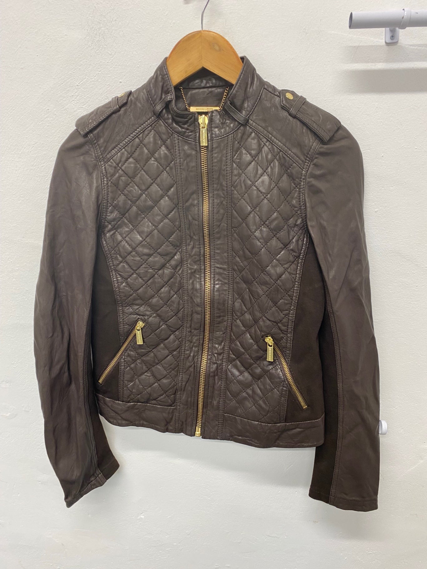 Stunning Michael Kors Biker Jacket UKM Brown Leather BB001