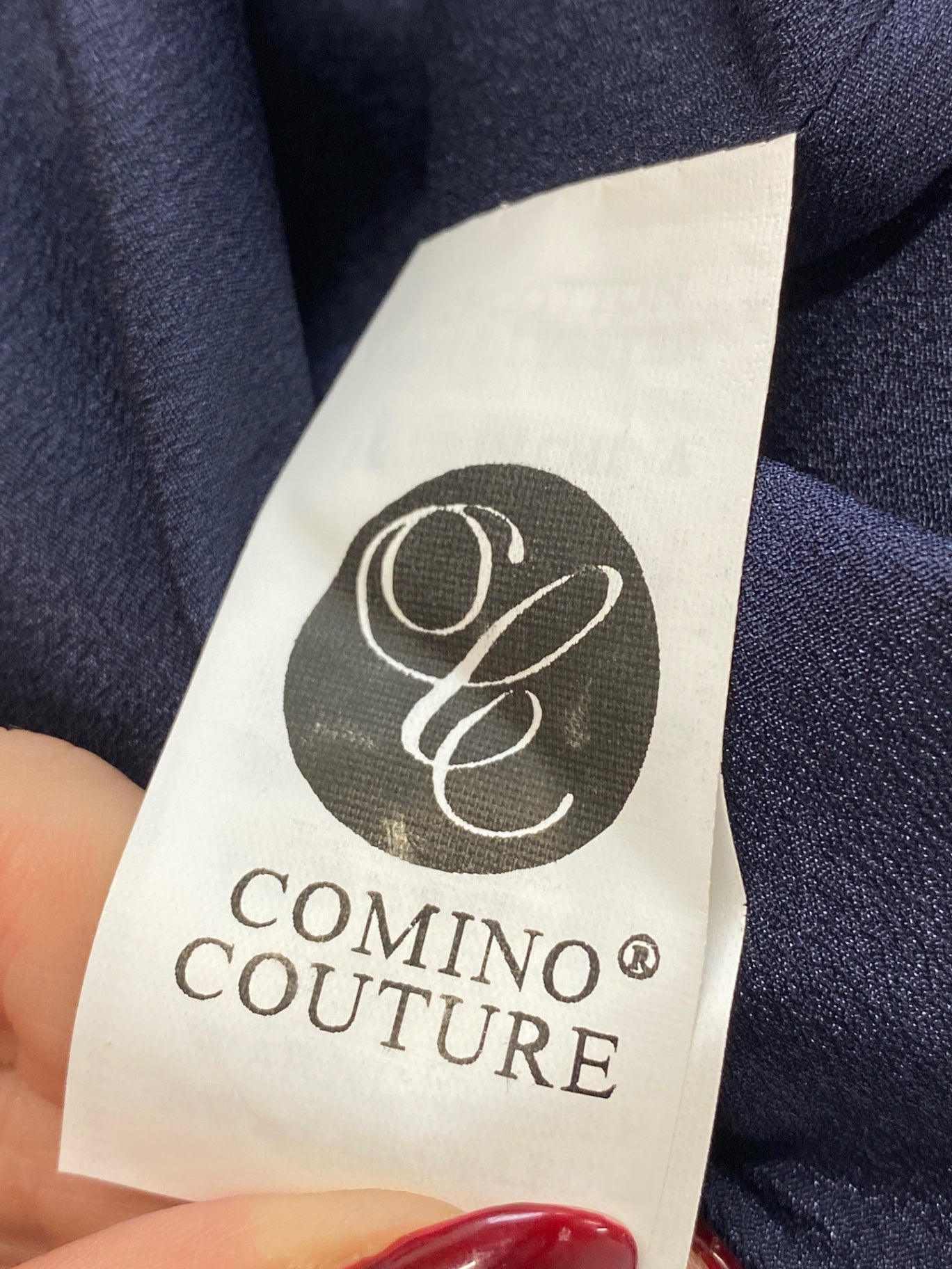 Stunning Comino couture Dress Uk 12 Paisley navy bandeau BB001