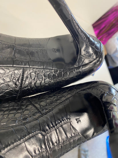 Stunning Massimo Dutti High heels uk4 Black Animal scalloped heel BB001