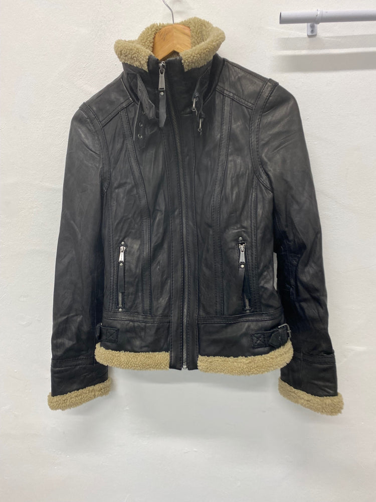 Stunning Michael Kors Leather shearling Jacket UK 10 Black Classic BB001