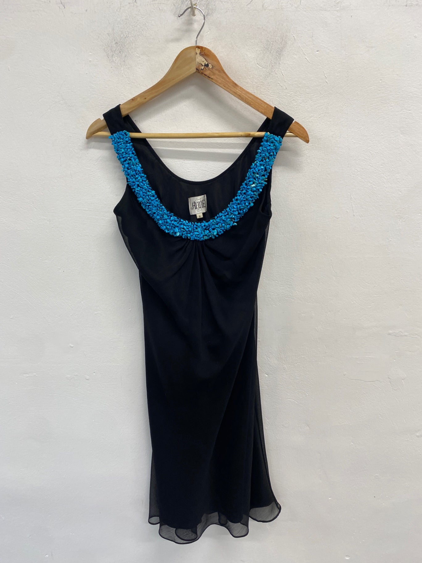Stunning Anne Dress UK 8 Black and Blue jewel vintage AM011