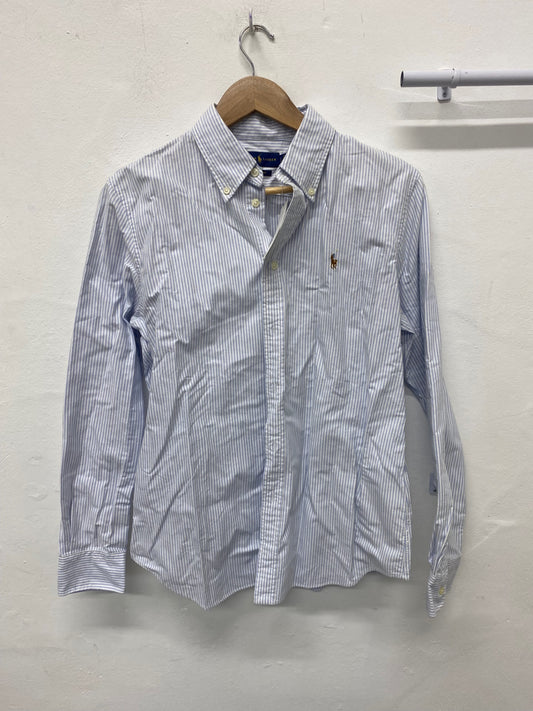 Stunning Polo Ralph Lauren Shirt L Light blue and white pinstripe Custom Fit AM006