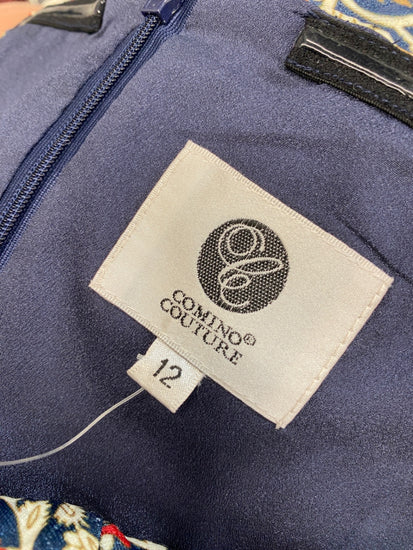 Stunning Comino couture Dress Uk 12 Paisley navy bandeau BB001