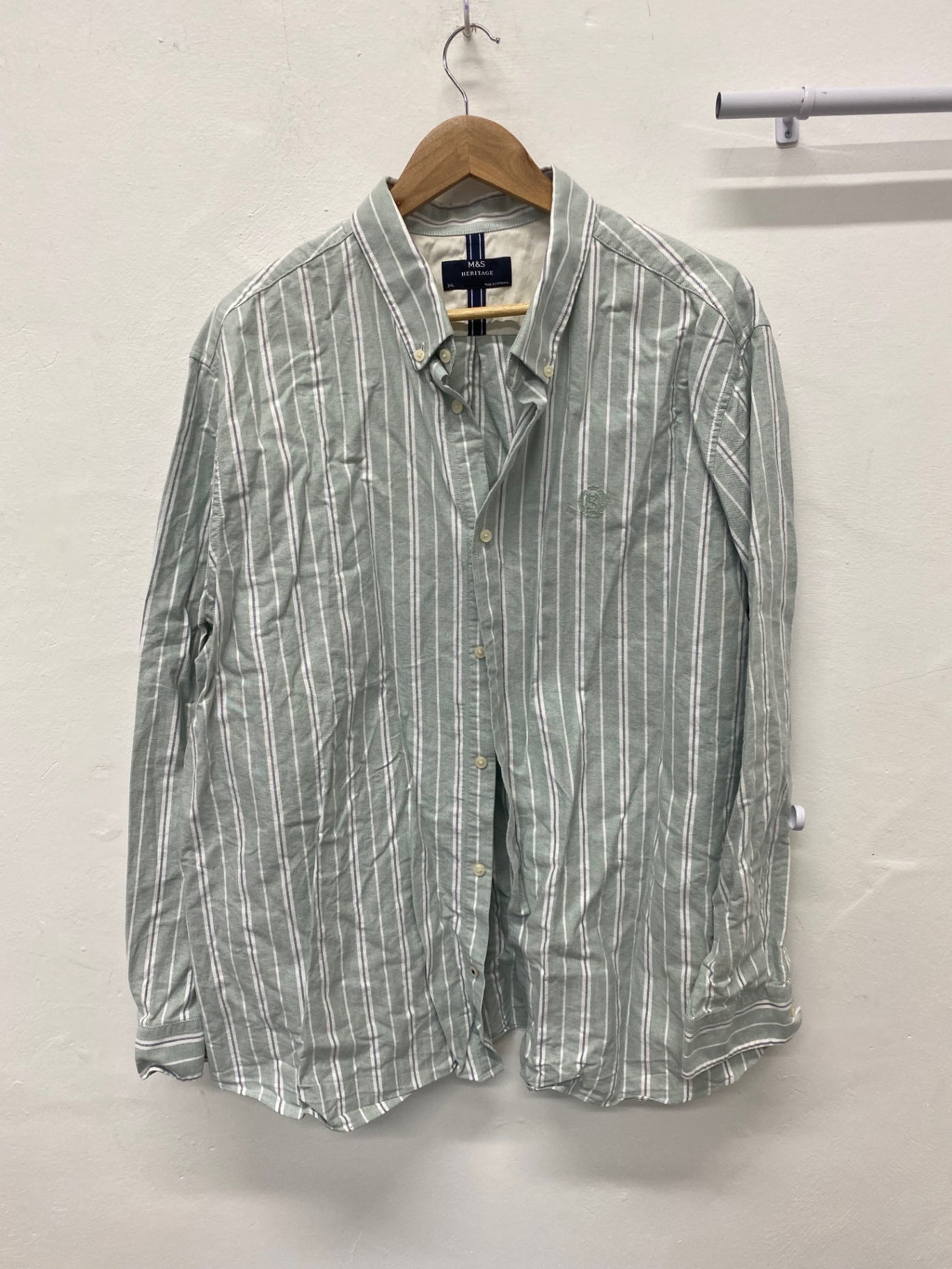 Stunning M&S Heritage Button-Up Shirt 3XL Green striped classic AM006