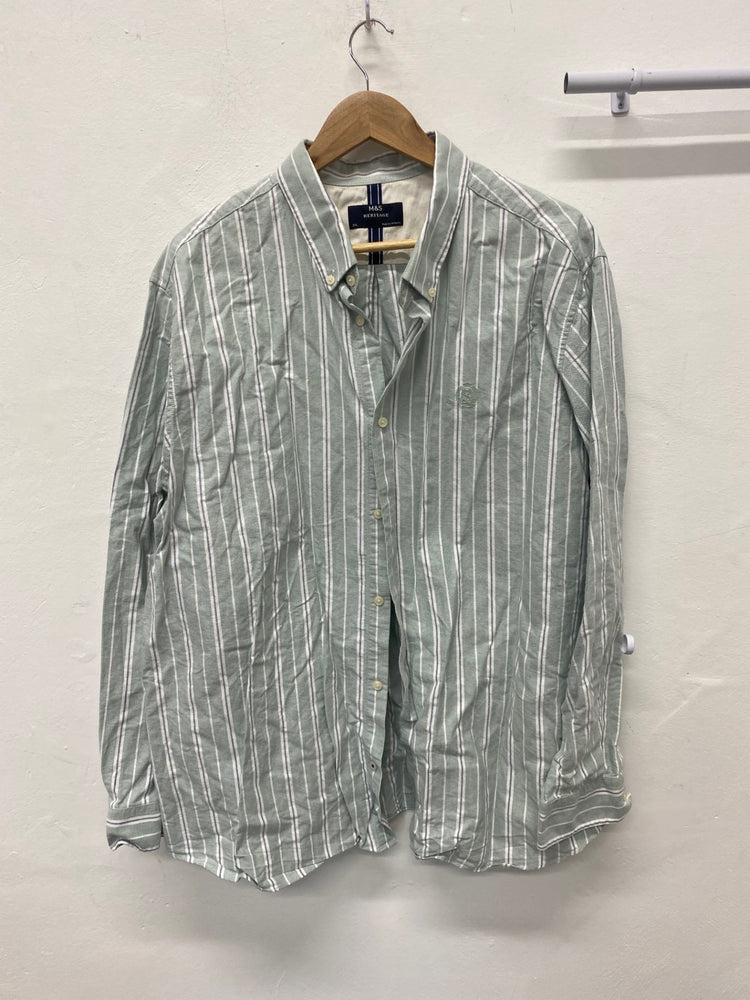 Stunning M&S Heritage Button-Up Shirt 3XL Green striped classic AM006