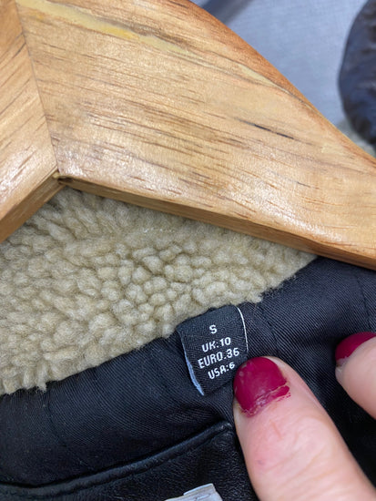 Stunning Michael Kors Leather shearling Jacket UK 10 Black Classic BB001