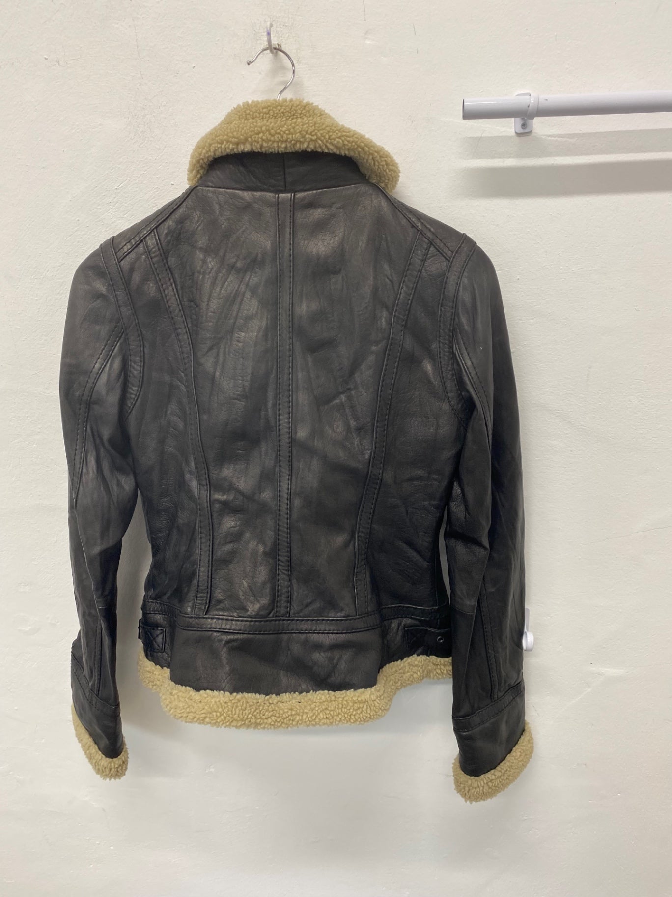 Stunning Michael Kors Leather shearling Jacket UK 10 Black Classic BB001