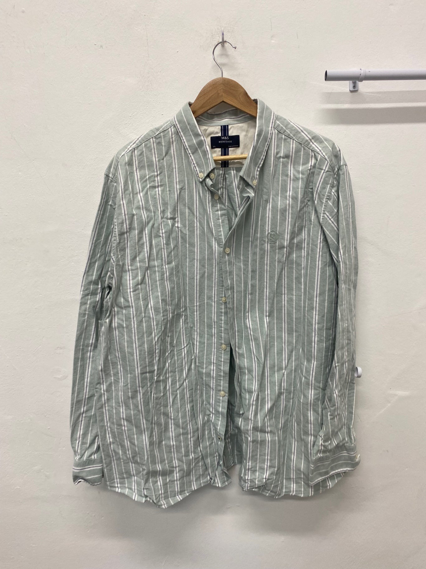Stunning M&S Heritage Button-Up Shirt 3XL Green striped classic AM006