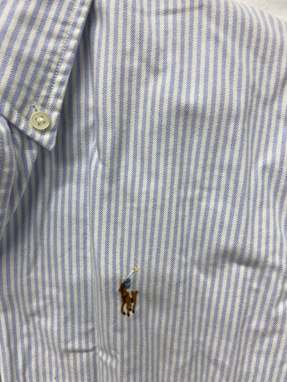 Stunning Polo Ralph Lauren Shirt L Light blue and white pinstripe Custom Fit AM006