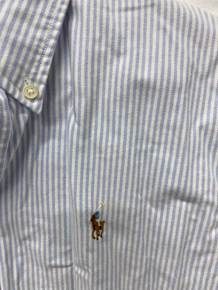 Stunning Polo Ralph Lauren Shirt L Light blue and white pinstripe Custom Fit AM006