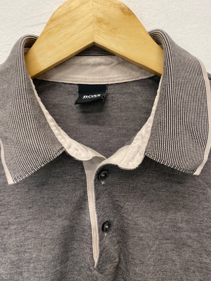 Classic Hugo boss Polo Shirt UkS Grey black  striped BB001