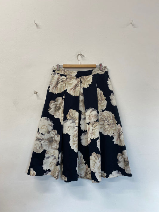 Classic Fenn Wright Manson Occasion Midi Skirt Uk14 Navy Floral Ivory EJP01