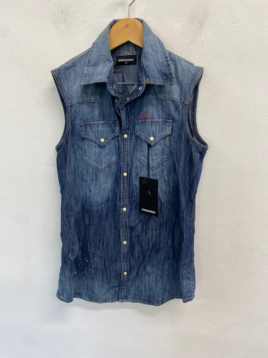 Classic DSQUARED2 Denim Shirt Age 16 Blue distressed sleeveless BB001