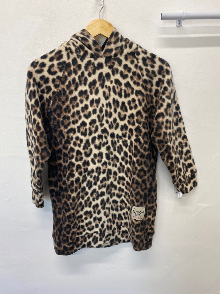Classic No.21 Hoodie Mini Dress Age10 Leopard print (tan, black, and beige)