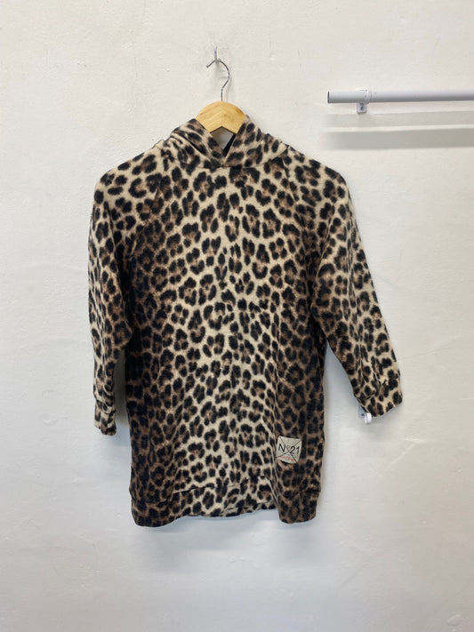 Classic No.21 Hoodie Mini Dress Age10 Leopard print (tan, black, and beige)