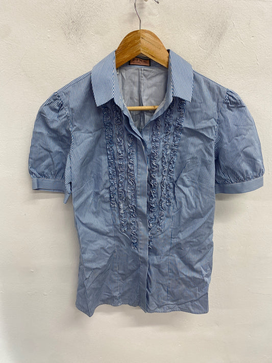 Classic Pink Blouse UK12 Blue and white