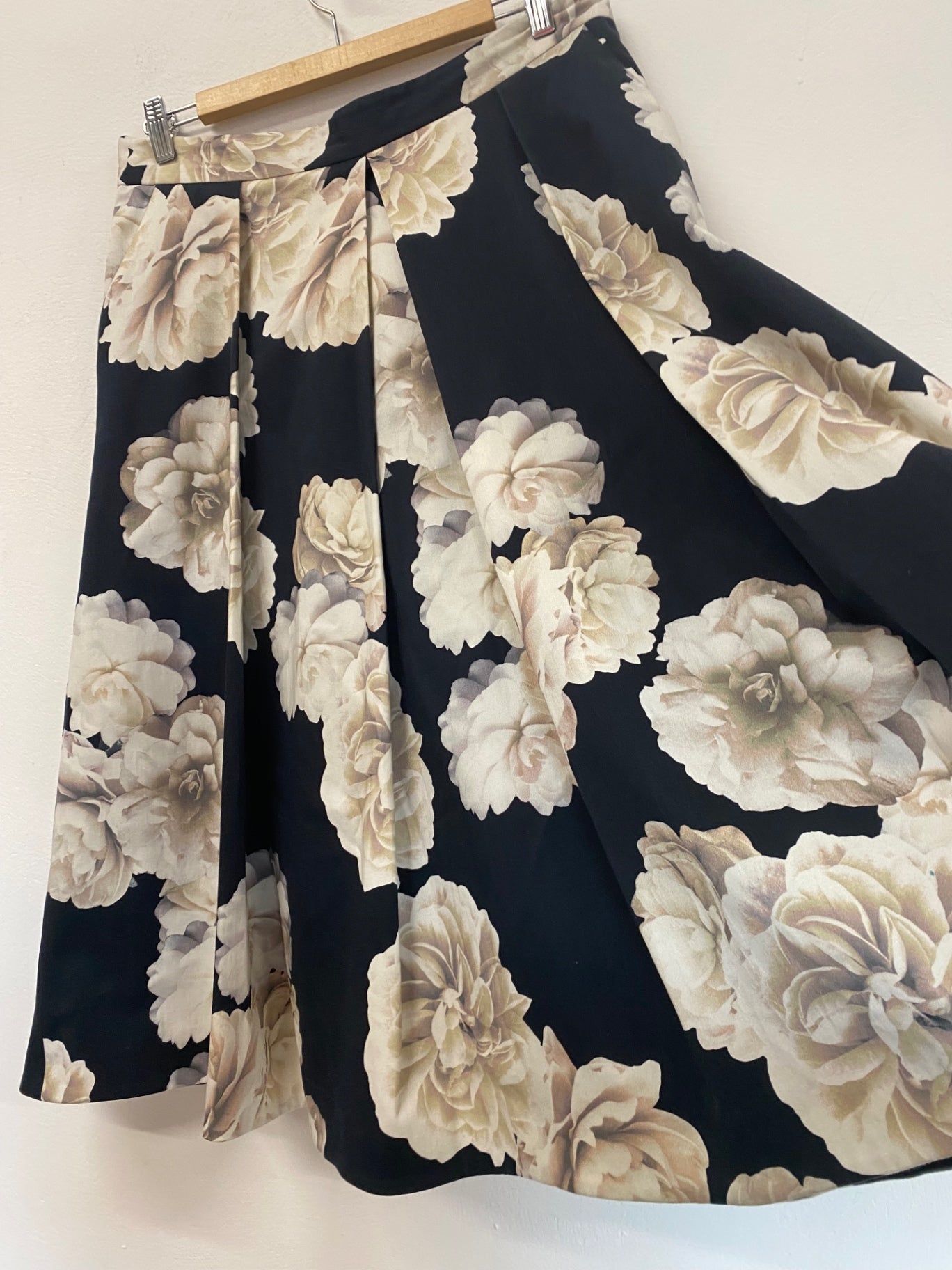 Classic Fenn Wright Manson Occasion Midi Skirt Uk14 Navy Floral Ivory EJP01