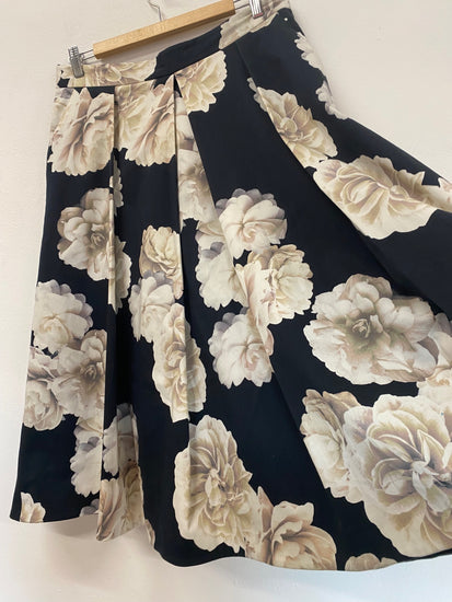 Classic Fenn Wright Manson Occasion Midi Skirt Uk14 Navy Floral Ivory EJP01