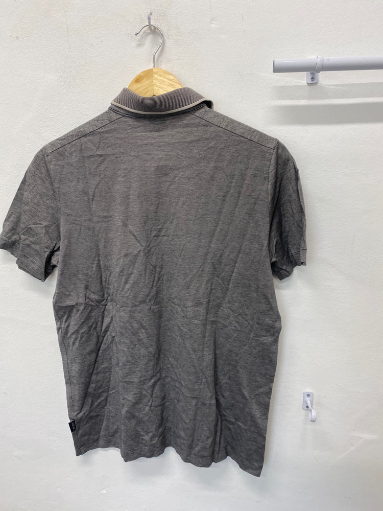 Classic Hugo boss Polo Shirt UkS Grey black  striped BB001