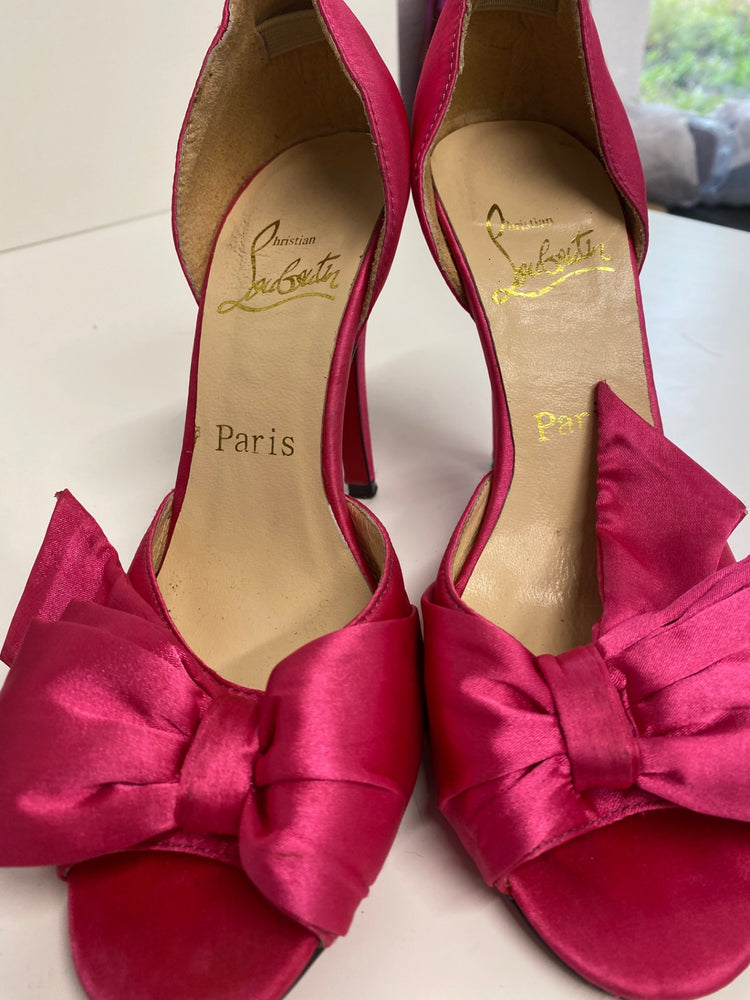 Classic Christian Louboutin High-heeled shoes UK3 Pink satin peep toe Bow BT001