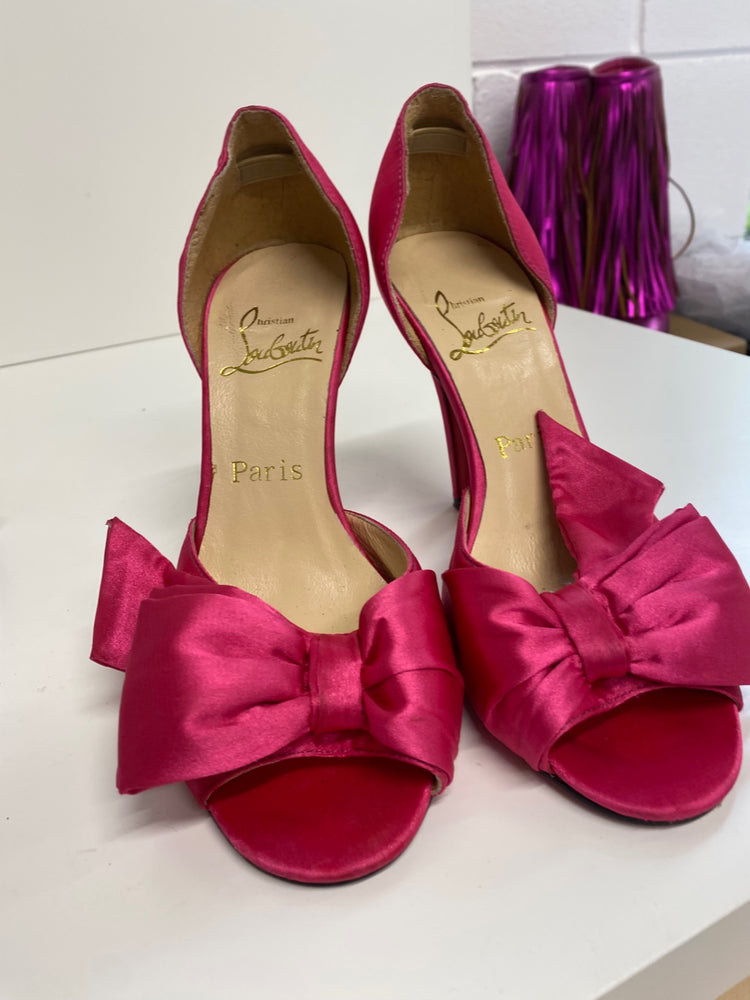 Classic Christian Louboutin High-heeled shoes UK3 Pink satin peep toe Bow BT001