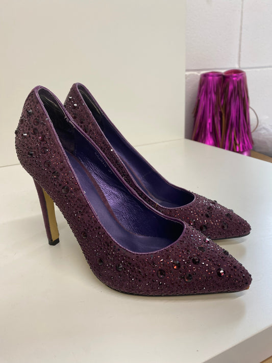 Classic Moda In Pelle High Heels UK4 Burgundy Purple embellished BT001