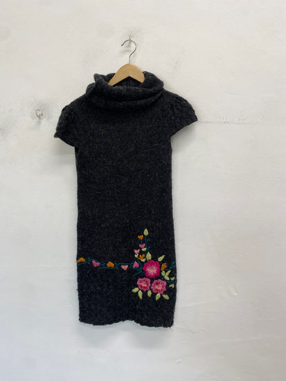 Classic Desigual Dress UK S Grey embroidered