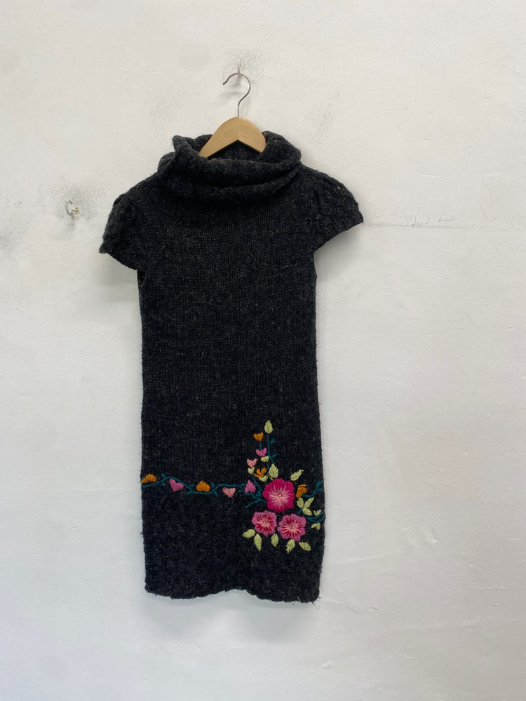 Classic Desigual Dress UK S Grey embroidered