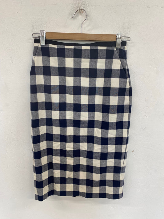 Classic HOBBS Skirt UK6 Navy & Cream Check JB006