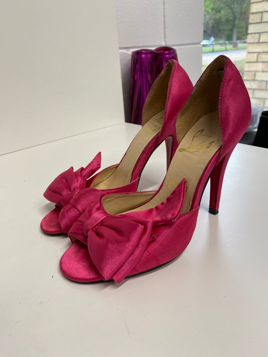 Classic Christian Louboutin High-heeled shoes UK3 Pink satin peep toe Bow BT001